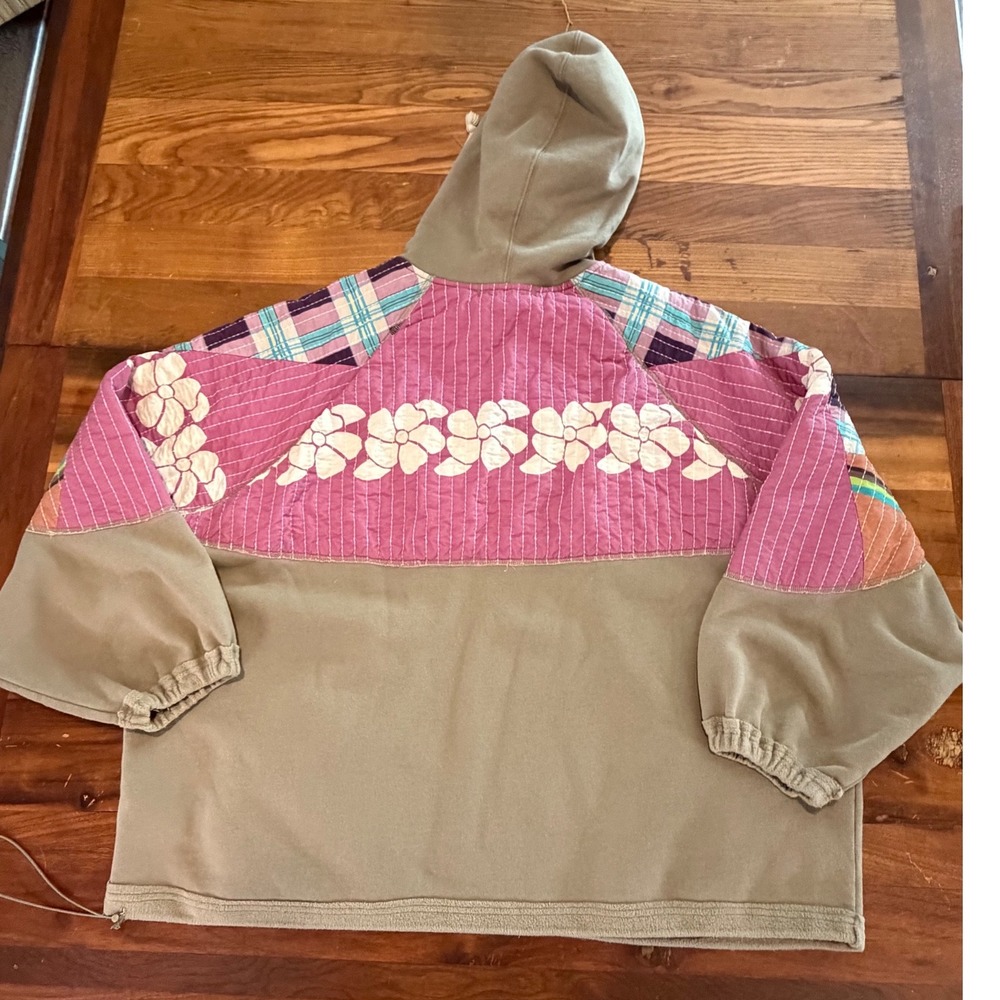 We The Free Free People Patchwork Quilted Floral Hoodie Olive Large Oversized - Picture 2 of 8